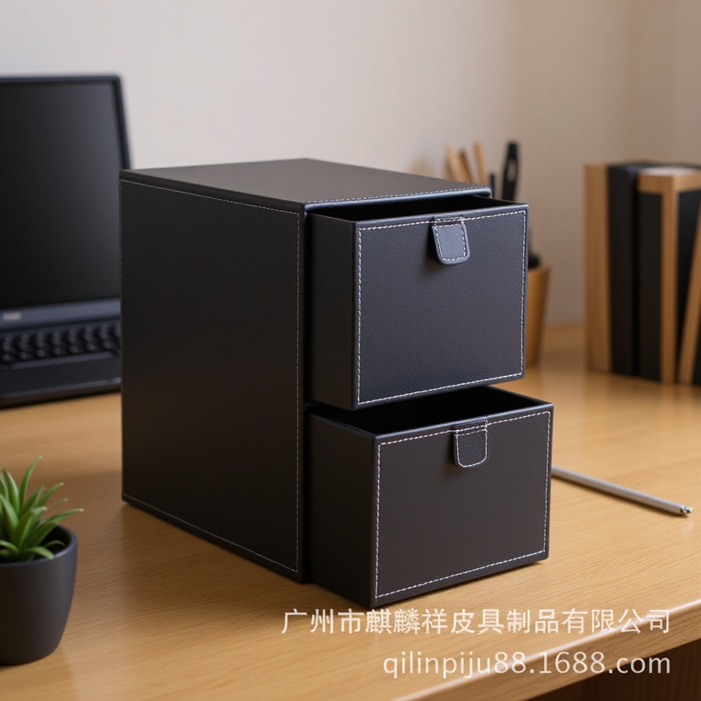 블랙 PU 보관함 홈 모조 가죽 CD 박스 소형 2 CD 가죽 보관함 데스크탑 2 층 파일 상자