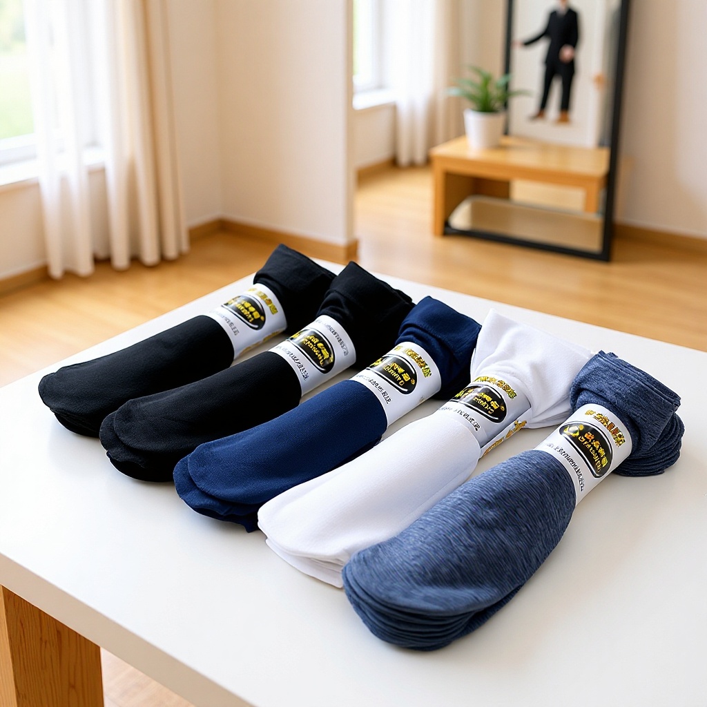 Men's Wholesale Thin Silk Stockings, Mid-Calf Business Socks, Wear-Resistant, Anti-Fading, Sweat-Absorbent, Versatile, Durable, Double-Needle Socks