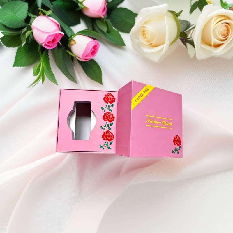 New Exquisite Pink Watch Box Paper Watch Box Ladies Watch Packaging Box Holiday Gift Manufacturer Direct Sale