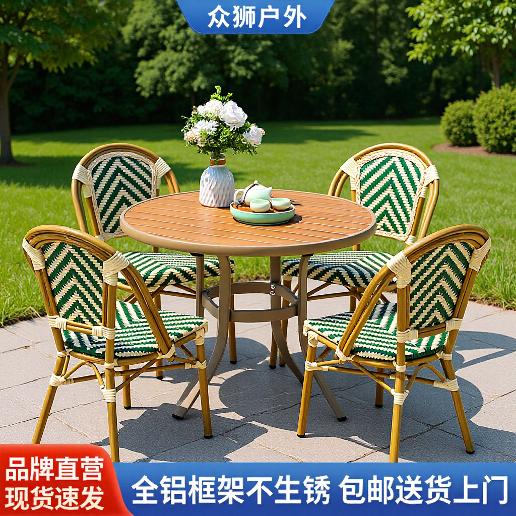 Outdoor Balcony Table and Chair Waterproof Leisure Garden Balcony Outdoor Outdoor Sunscreen Rattan Plastic Wood Round Table Hotel Table and Chair