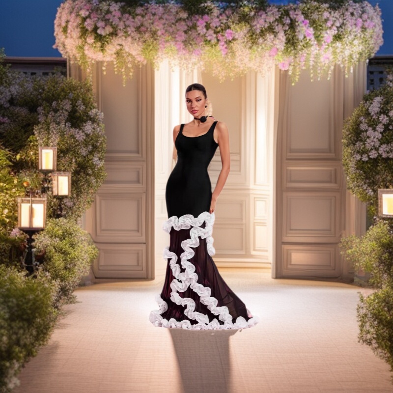 European and American Cross-Border Suspender Dress, Light Luxury and High-End Hip-Hugging Spiral Lace Bandage Dress