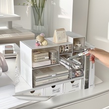 桌面收纳盒防尘抽屉式可叠加办公室文件整理盒学生储物置物架