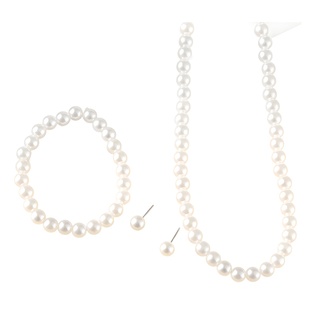 European and American Fashion Imitation Pearl Jewelry 3-piece Set Niche Light Luxury Earrings Bracelet Necklace Girls' High-end Sense