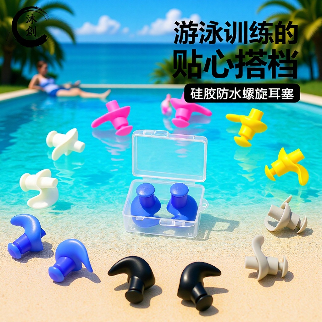 High-End Boxed Earplugs Swimming Waterproof Spiral Earplugs Anti-Noise Earplugs Swimwear Earplugs Spiral Silicone Earplugs