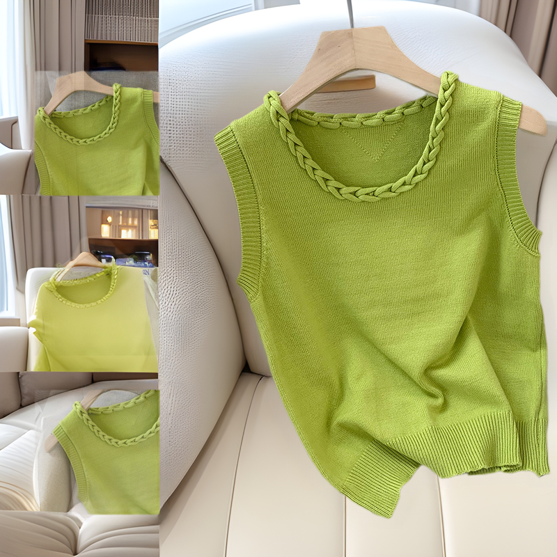 一线品牌剪标女装大牌外贸出口孤品样衣链条拼接无袖马甲针织衫夏