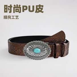 厂家直销欧美跨境腰带时尚合金复古百搭民族风复古宫廷风性感PU腰