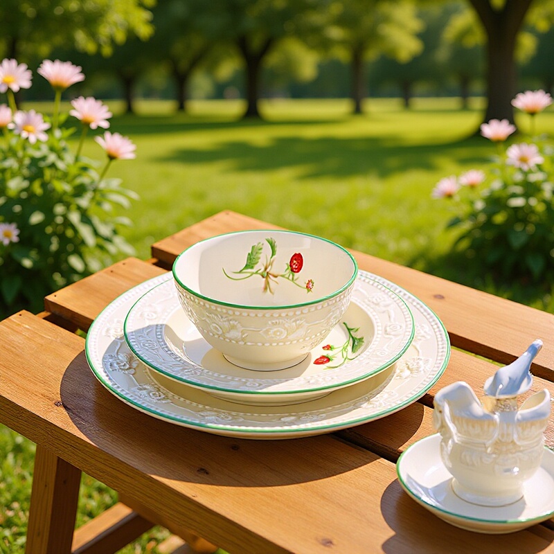 Strawberry Bowl and Plate Dinnerware Set, Household Light Luxury Ceramic Bowls, Plates, Cups, Bone China Dishes, Housewarming, Wedding Gift, Embossed Style
