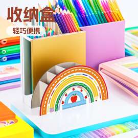 办公木制笔筒收纳盒分格包装彩虹笔筒支架木质波西米亚剪刀铅笔盒