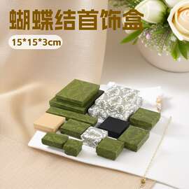 韩风耳环盒现货饰品包装盒珐琅绿戒指盒批发项链盒子蝴蝶结首饰盒