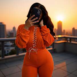 大码女装秋冬新款亚马逊2025欧美跨境女装绑绳休闲运动套装大码