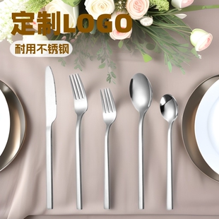 Cross-border Amazon stainless steel square handle tableware knife, fork and spoon five-piece hotel Western food set custom LOGO