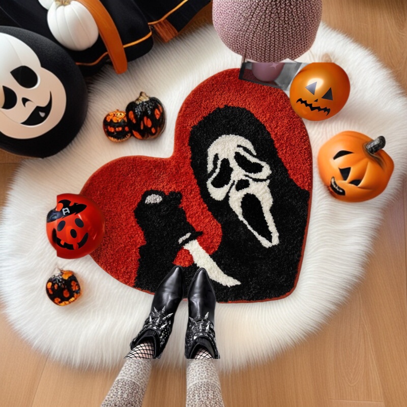 Cross-Border Halloween Floor Mat Spider Web Home Bathroom Non-Slip Water-Absorbent Heart-Shaped Bedroom Bedside Flocking