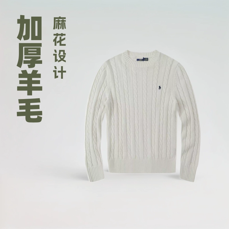 Свитер с вышитым логотипом RL pony, осенне-зимний, с длинными рукавами, утолщенный, из шерсти, базовая модель, свитер крупной вязки.