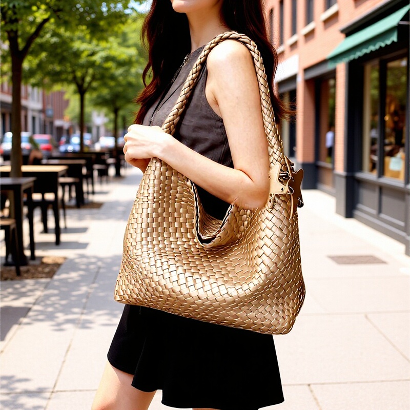 2025 New Large-Capacity Bag, High-End Hand-Woven Tote Bag, Lazy Style Single-Shoulder Bucket Bag, Underarm Bag