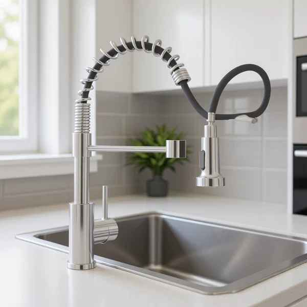 Foreign Trade Cross-Mirror Spring Multi-Functional Pull-Out Faucet Household Kitchen Sink Double Outlet Hot and Cold Household