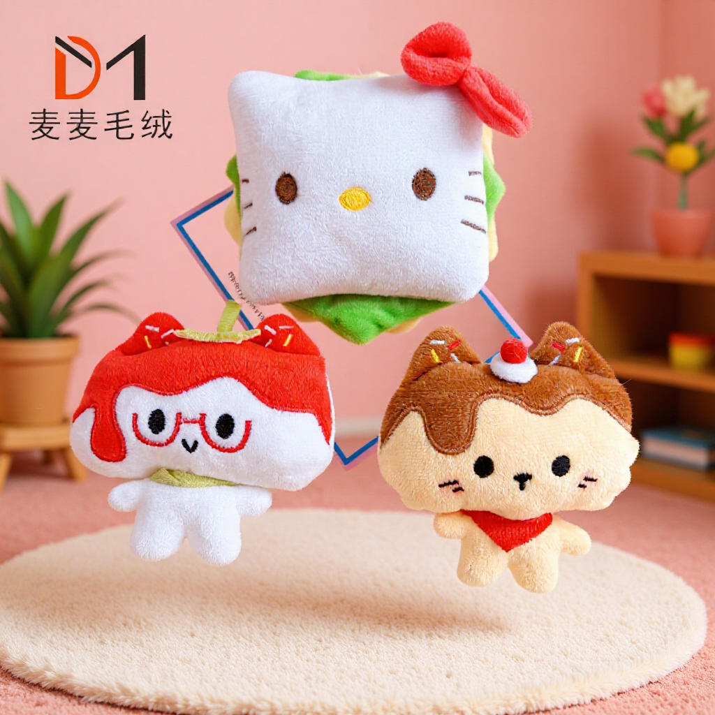 爆款吱吱叫草莓小猫毛绒挂件布丁甜品猫咪公仔钥匙扣跨境抓机娃娃