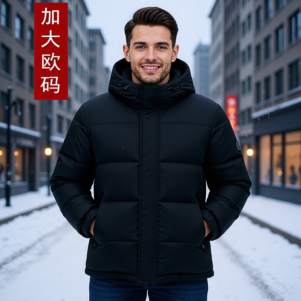 2025 Winter Men's Outdoor Casual Mature and Stable Uncle Style Black Hooded Zipper down Jacket