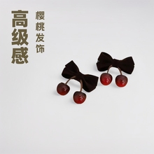 高级感新款丝绒蝴蝶结樱桃发夹甜美发饰可爱刘海夹发卡 边夹批发