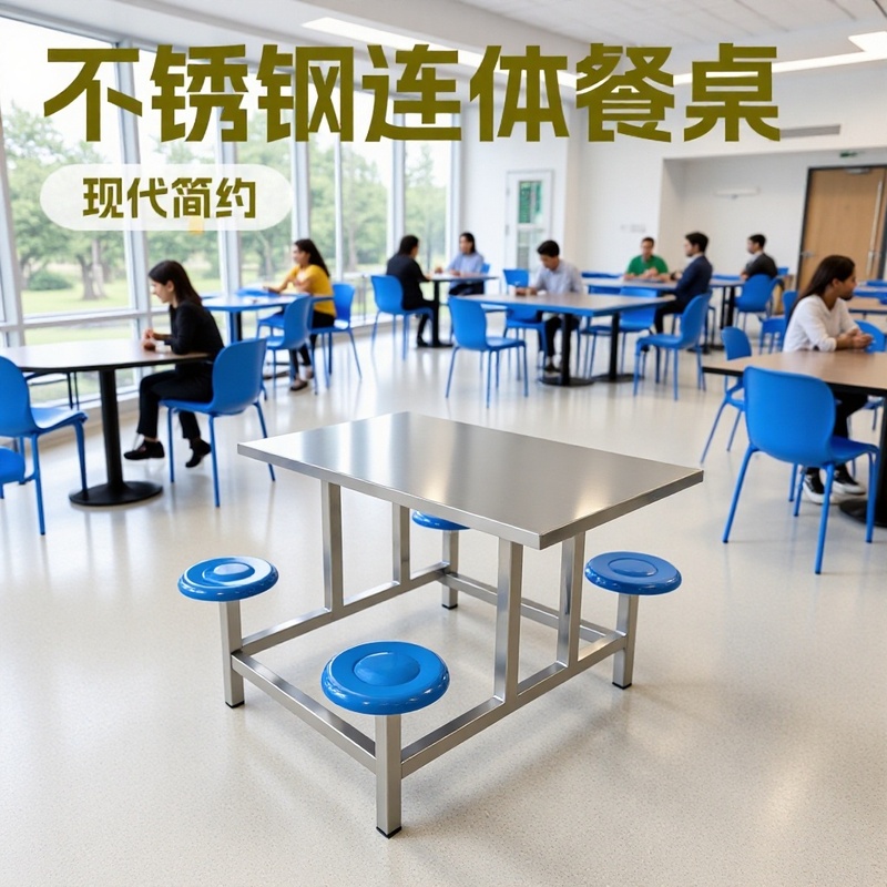 学校食堂餐桌椅组合员地小吃店锈钢连体餐桌人6人8人位|undefined