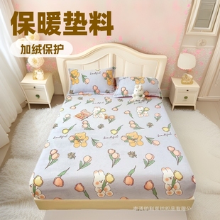 Warm Milk Velvet Fitted Sheet Cover Single Piece Coral Velvet Flannel Mattress Cover Fleece-Lined Simmons Protective Cover Multi-Piece Set