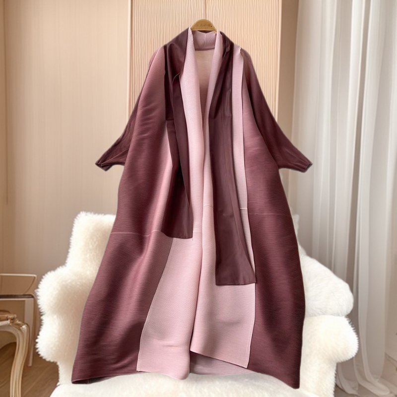 High-End Mid-Length Fashionable Gradient Color Printed Pleated Dress for Women, Loose Fit, Plus Size, 1618