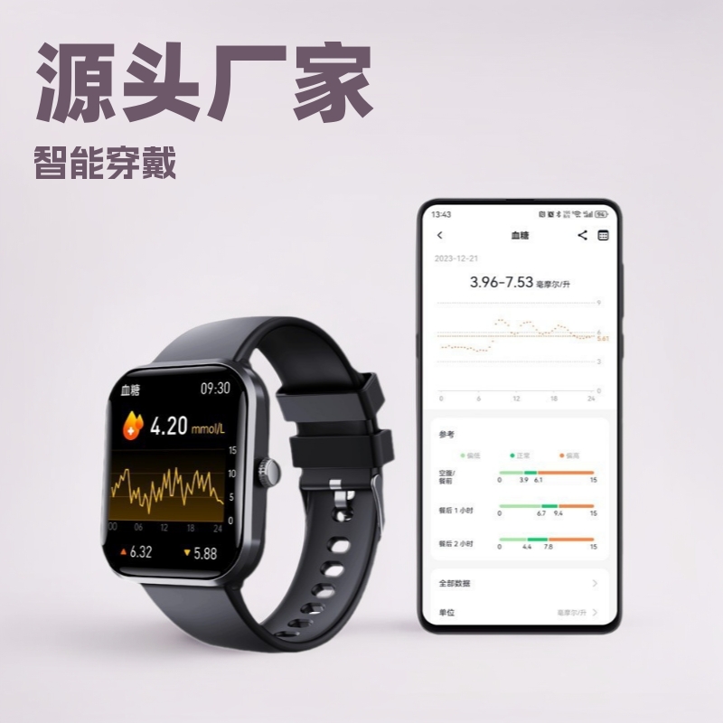 亚马逊F96手环SOS报警心率血压体温蓝牙通话无创测血糖智能手表