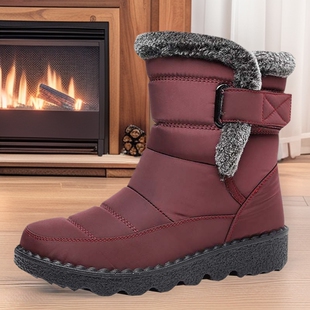 2025 New Cross-Border Rabbit Stuffed Women's Boots Mid-Calf Women's Cotton Boots Widened Thickened Waterproof Velcro Snow Boots Wholesale