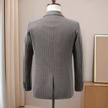 2025秋冬新款男士西服套装韩版休闲二件套条纹男西装外套一件批发