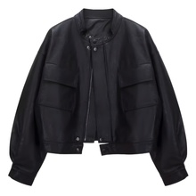 短款皮衣女新款春秋韩版宽松休闲流行港风复古pu夹克机车外套