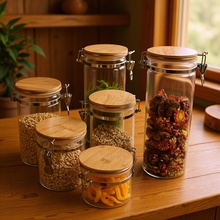 不锈钢卡扣玻璃密封罐家用五谷杂粮储物罐防潮茶叶罐厨房收纳罐