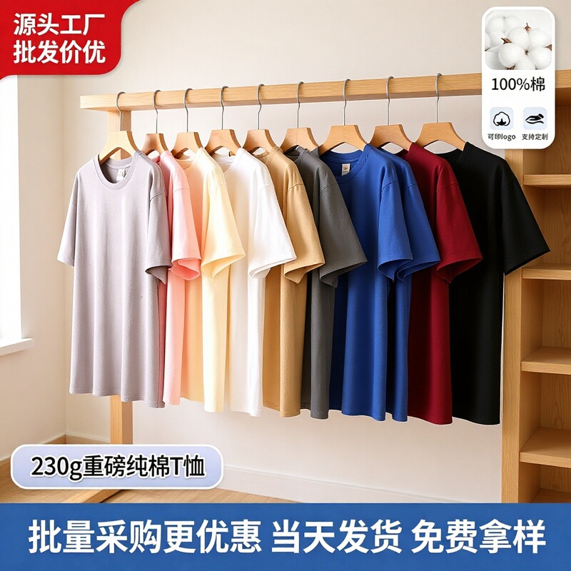 220g Heavyweight Short-Sleeved Pure Cotton Men's T-Shirt Summer High-Quality Loose Advertising T-Shirt Clothing Men's Clothing Wholesale 220g Heavyweight Short-Sleeved Pure Cotton Men's T-Shirt Summer High-Quality Loose Advertising T-Shirt Clothing Men's Clothing Wholesale