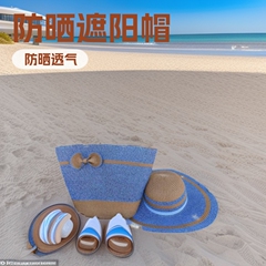韩版夏季女太阳遮阳防晒沙滩海边度假草编帽 通勤大容量草编包