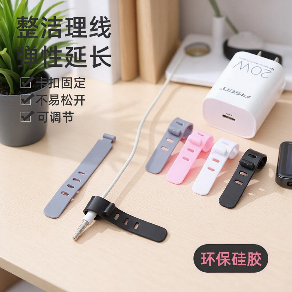 3 4 5孔80mm手机数据线简约创意理线软扎带充电线有线专用保护套7