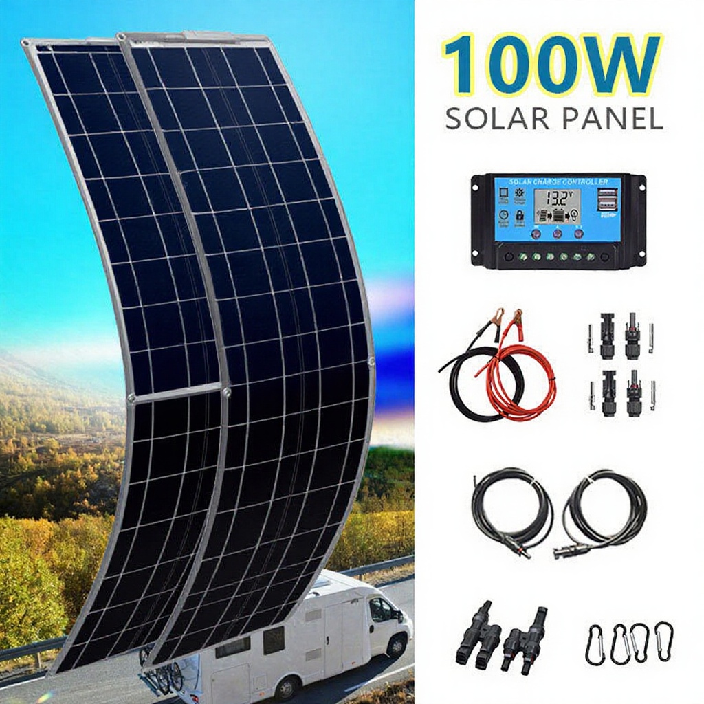 Cross-Border 50W*2 Flexible Solar Panel Photovoltaic Power Generation Battery Set for Home Energy Storage, Portable and Durable