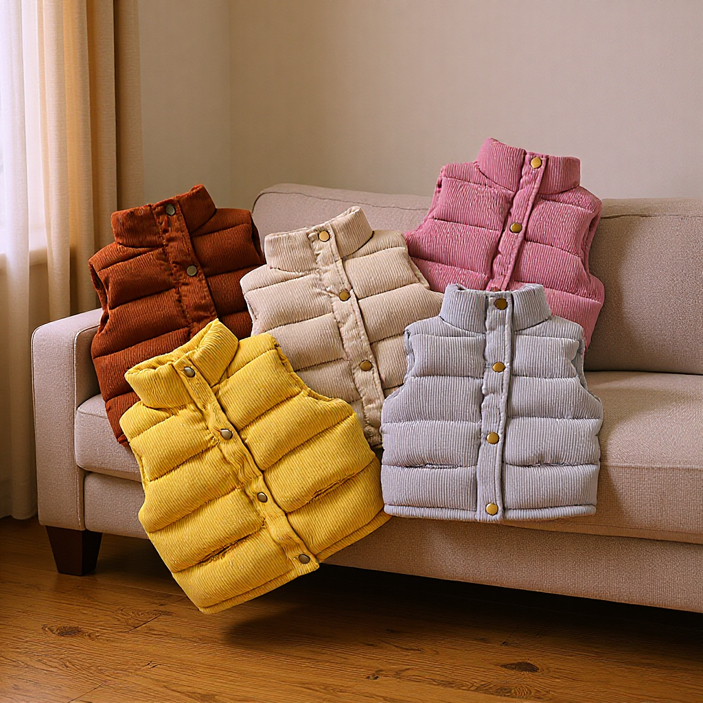2025 otoño e invierno nuevo estilo macaron ropa para niños bebé plumón chaqueta de algodón chaleco para niños y niñas hebilla delantera chaleco para niños de dibujos animados