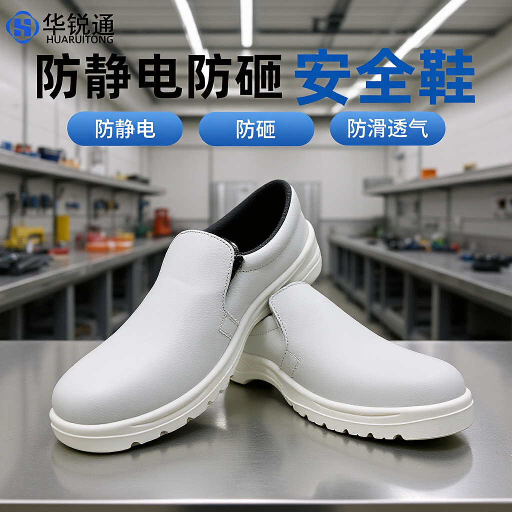 Hrt Anti-Static Safety Shoes Anti-Smash Anti-Slip Chemical Pharmaceutical Factory Anti-Particulate Matter Food Factory White Labor Protection Safety Shoes