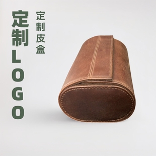 High-End Customized Two-Pack Watch Case, Genuine Leather, Crazy Horse Leather, Portable Outdoor Travel Anti-Fall Watch Case with Logo