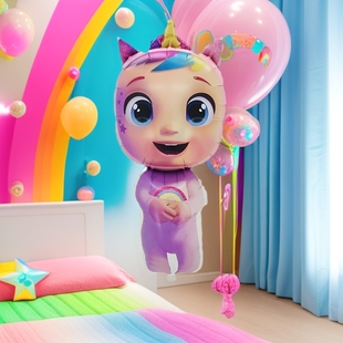 Cross-border magic girl crying doll Cartoon Cartoon floating air aluminum balloon children's birthday party decoration wholesale