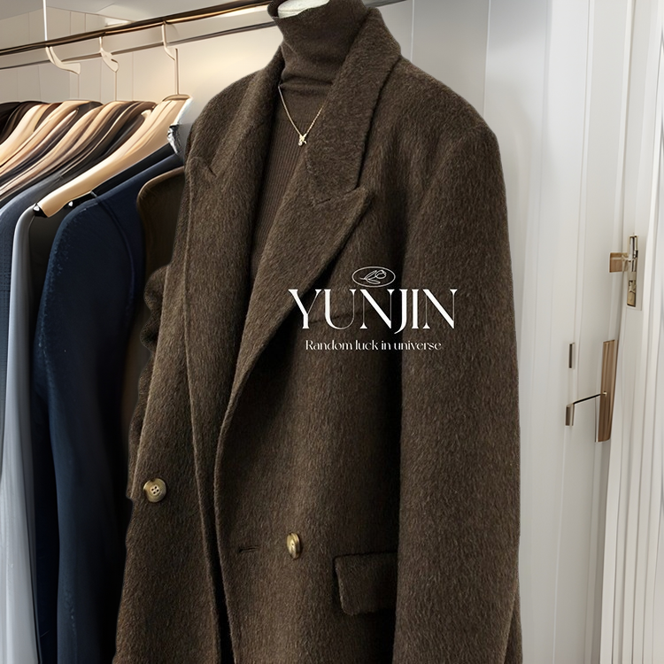 FL232541 Korean Style Dress with Wide Shoulders and Loose Woolen Coat Fashionable Elegant Retro Long brown Suit Wool