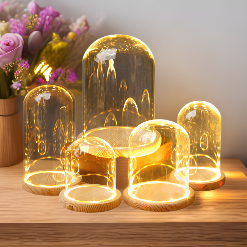 Dried Flowers, Preserved Flowers, Glass Cover, DIY Ornaments, Dust-Proof Cover, Side-Opening Touch Night Light, Ruler Lamp, Decorative Glass Bottle