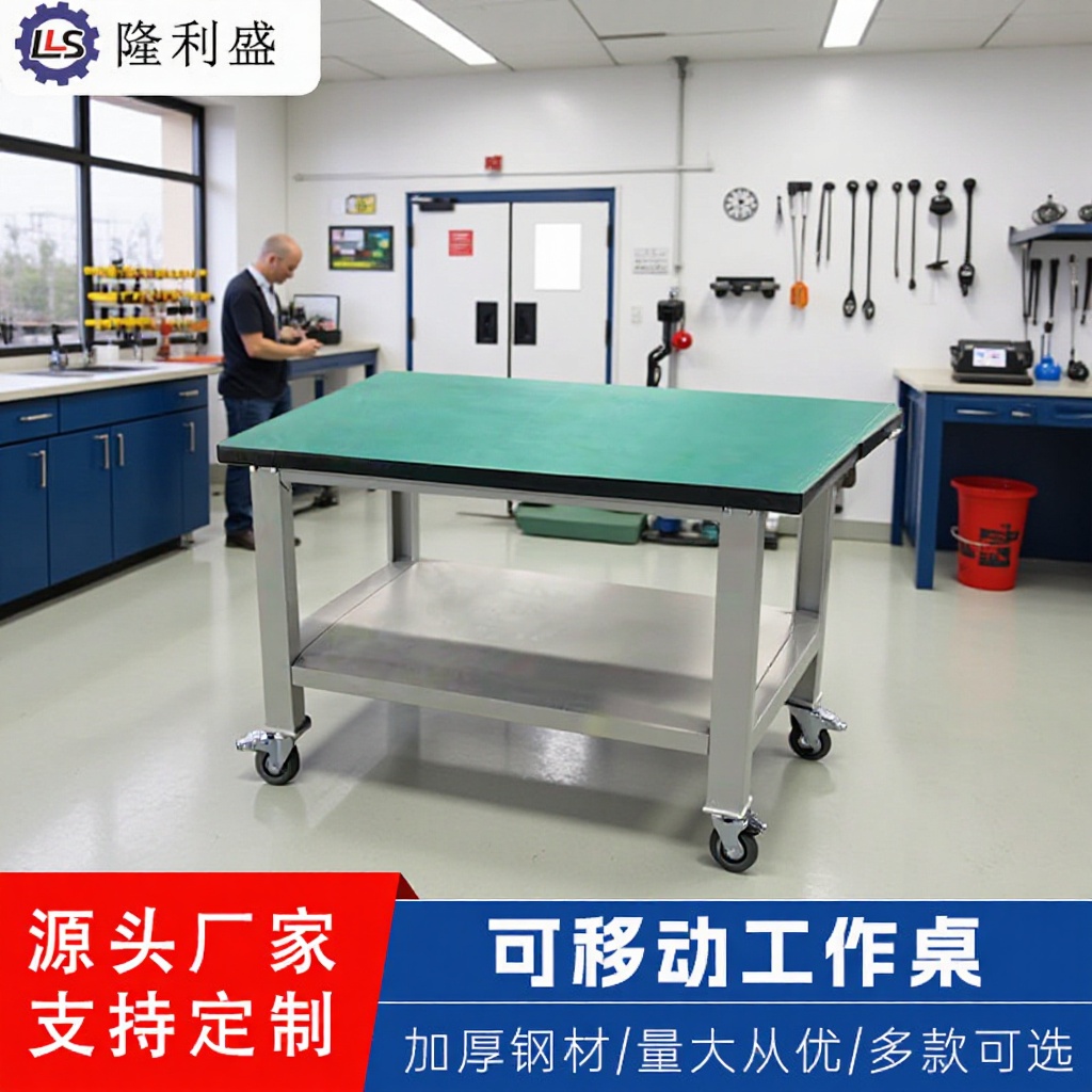 源头厂家定制移动带轮防静电工作台双层可移动工作台车间工作台