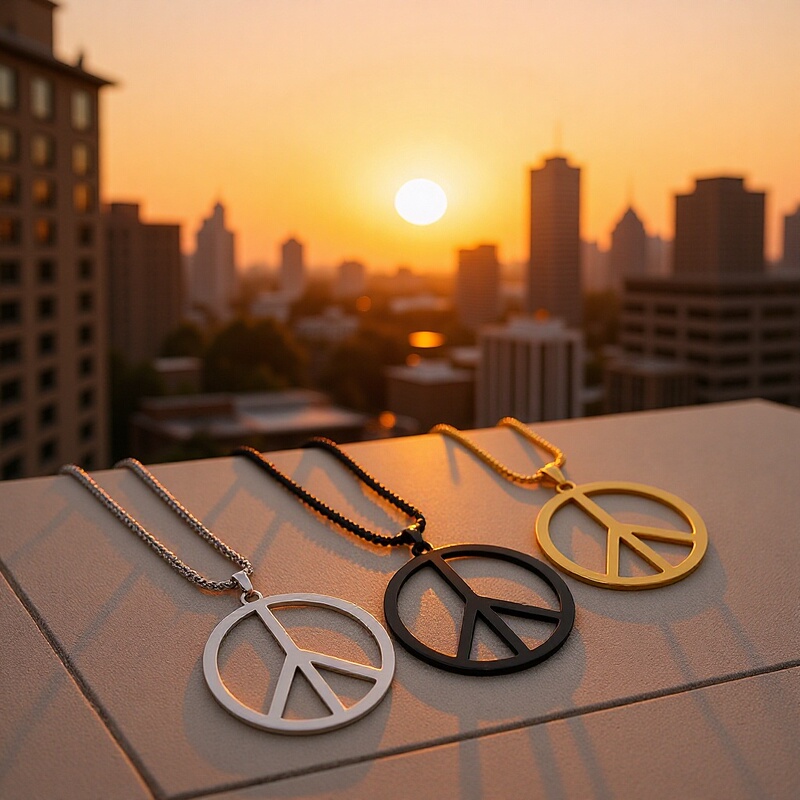 New Men's Creative World Peace Pendant Necklace Wholesale Rock Style Chain Necklace Trendy Hip Hop Sweater Chain