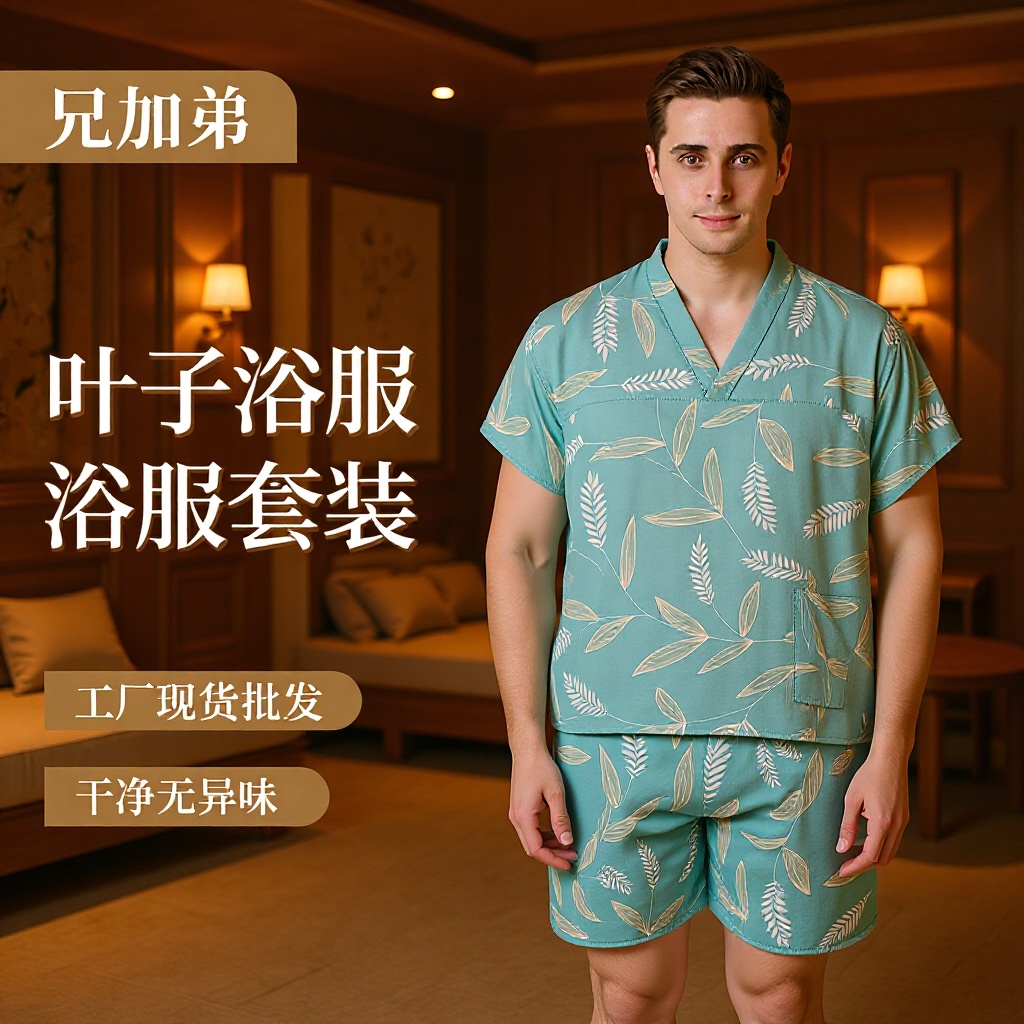 足疗桑拿加肥大裤腿一次性浴服男女款洗浴套装耳疗服养生馆按摩服