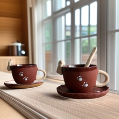 手作可爱咖啡杯碟复古创意粗陶水杯子陶瓷杯个性猫爪马克杯ins