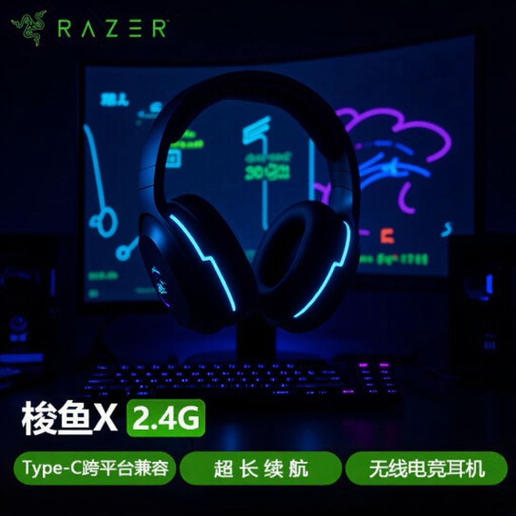 适用Razer梭鱼X2.4G头戴式游戏耳机耳麦带麦克风USB-Type C 库存