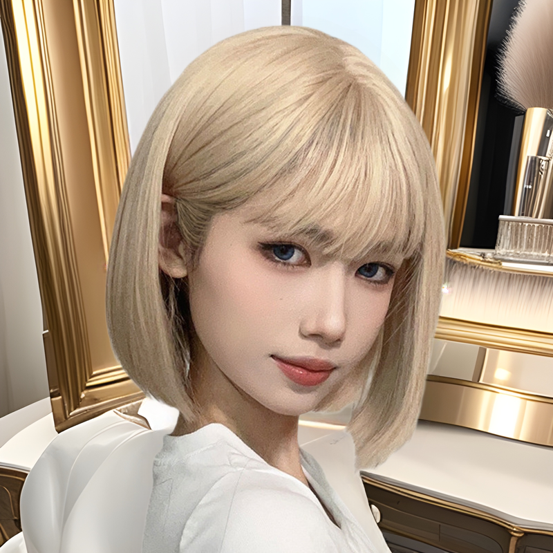 White Blonde Wig Women's Short Hair Natural Full Head Cover Japanese Wave Head Daily Age-reducing Simulation Wig Cover