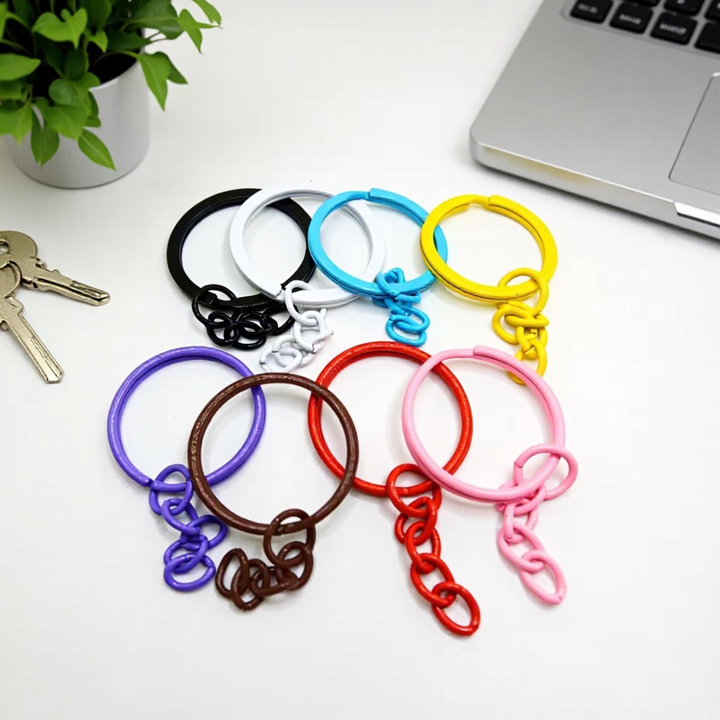 Color paint metal 25mm aperture 4 chain flat ring chain toy pendant DIY jewelry accessories key ring