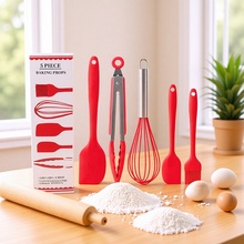 食物夹刮刀刷子打蛋器烘焙工具硅胶套装5件套厨具烘焙工具套装