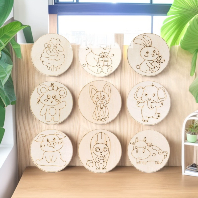 Творческий мультфильм животных круглый деревянный лист ручной работы DIY Детский сад детская живопись раскраска материал граффити тип деревянный лист