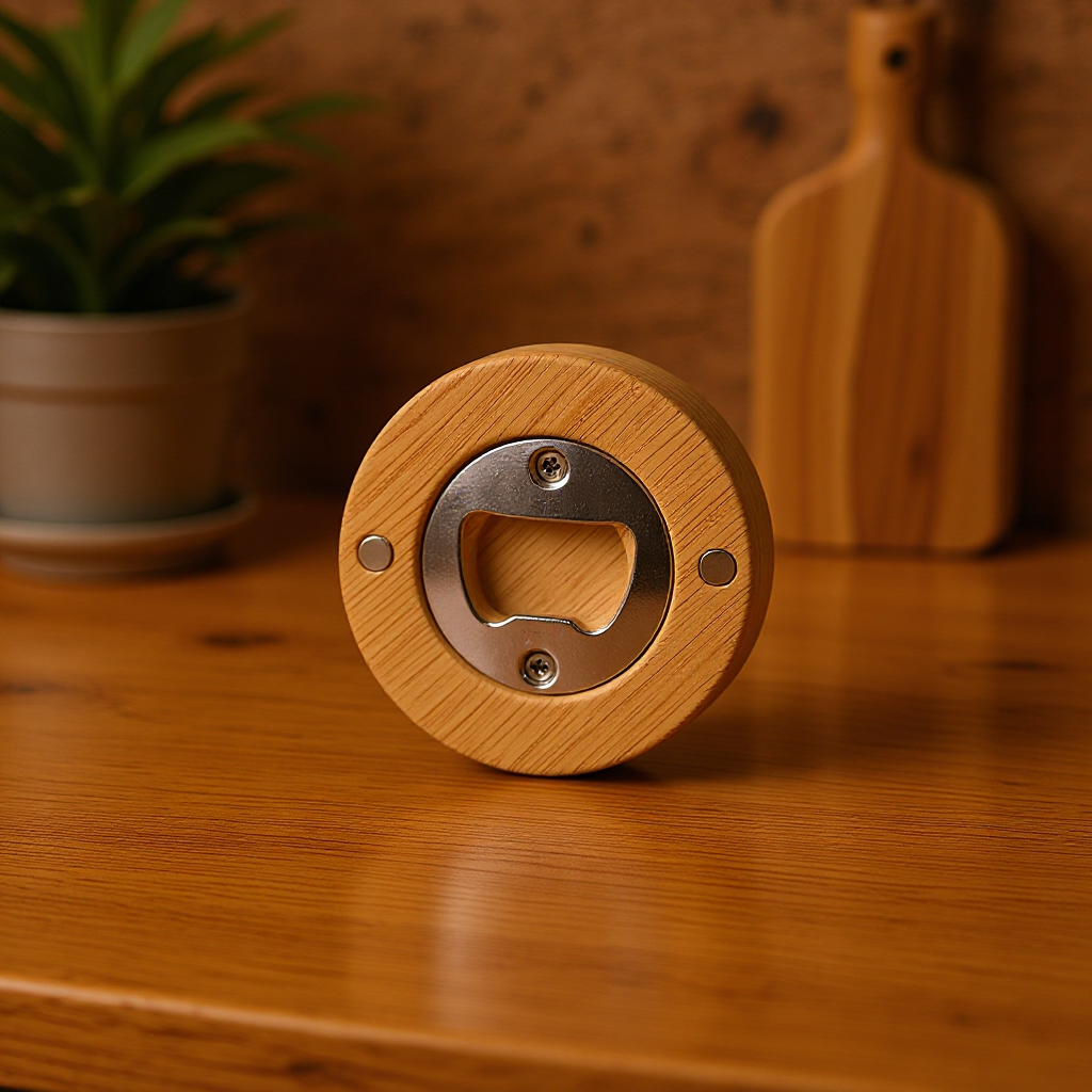 Japanese Style Bamboo Bottle Opener Magnetic Suction Wooden Refrigerator Sticker Distinctive Refrigerator Logo Magnetic Simple Log screwdriver Engraving